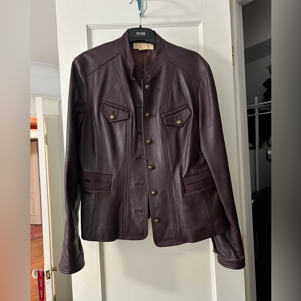 Women’s Michael Kors leather jacket - deep burgundy/brown colour